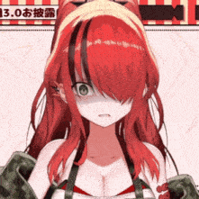 a girl with red hair and green eyes is wearing a headband