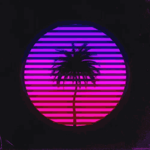 a sunset with a palm tree in the middle