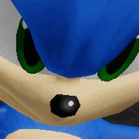 a close up of a sonic the hedgehog 's face with green eyes