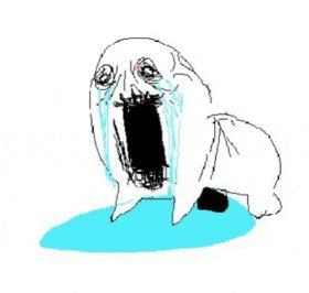 a cartoon of a seal crying with its mouth open and tears running down its face .