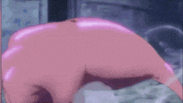a close up of a pink bubble with a purple background
