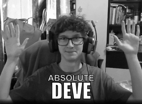 a black and white photo of a boy wearing headphones and a shirt that says " absolute deve "