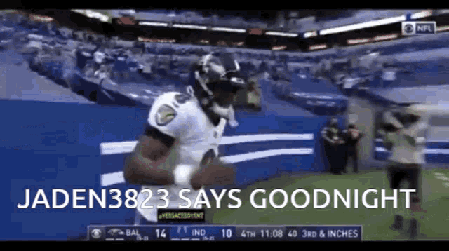 a football player says goodnight while running on the field