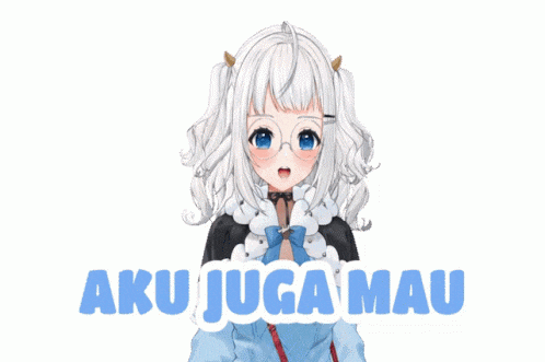 a girl with white hair and horns has a sticker on her face that says heeeeeee