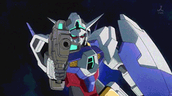 a robot is holding a gun and a shield and says tbs on the bottom left