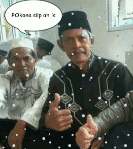 two men giving a thumbs up with a speech bubble saying " pokona siip ah is "