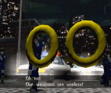 a video game scene with a police officer saying oh no