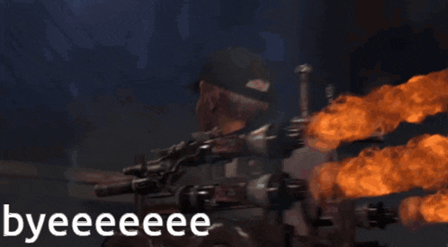the word byeeeee is next to a motorcycle with flames coming out of it