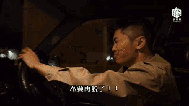 a man in a car with chinese writing on the side