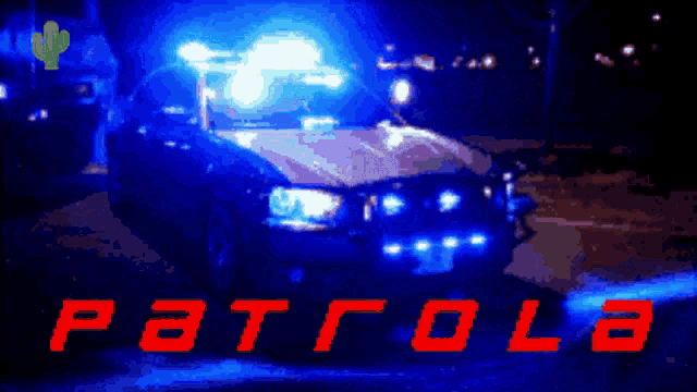 a pixelated image of a police car with the word patrola in red letters