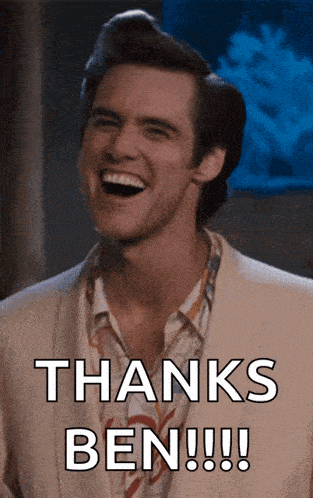 a man is laughing and says thanks ben