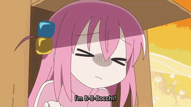 a girl with pink hair says i 'm b - b - bocchi