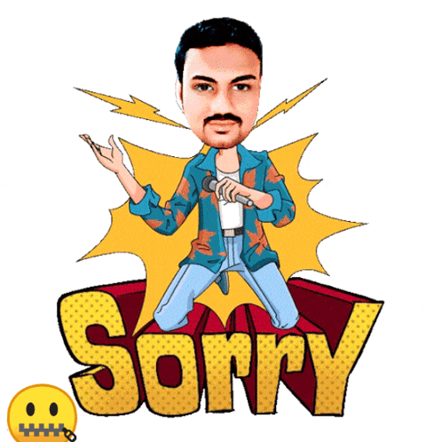 a cartoon of a man singing with the word sorry in the background