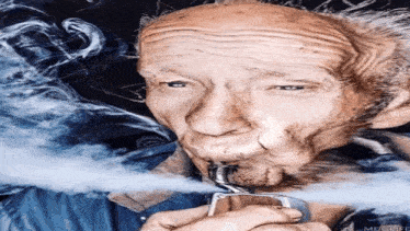 a man smoking a pipe with smoke coming out of it