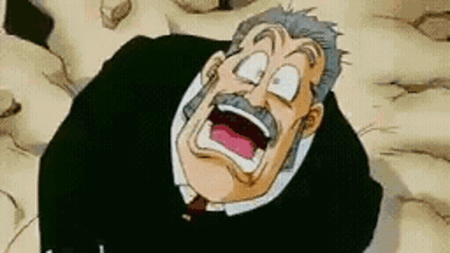 a cartoon man with a mustache is laying on the ground .