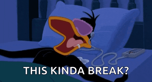 a cartoon character laying on a bed with the words " this kinda break "