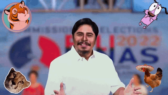 a man stands in front of a sign that says 2022