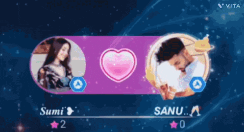 a man and a woman are standing next to each other in a circle with a heart in the middle .