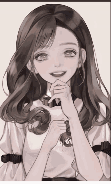 a girl with long brown hair and blue eyes is smiling