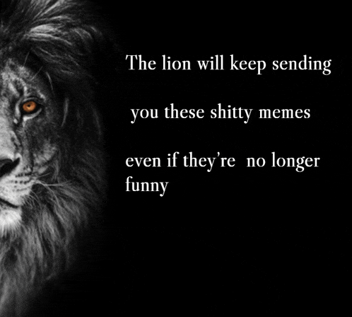 the lion will keep sending you these shitty memes even if they 're no longer funny ..