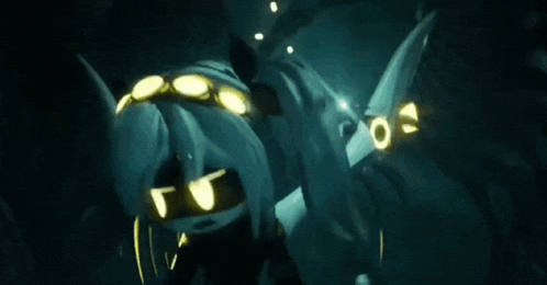 a cartoon character is standing in a dark room with a yellow light behind her .