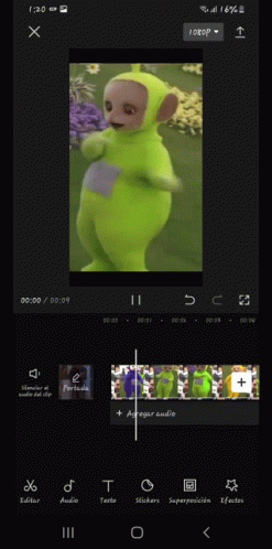 a teletubbies video is being edited on a phone screen