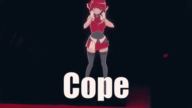 a girl in a red dress with the word cope in white