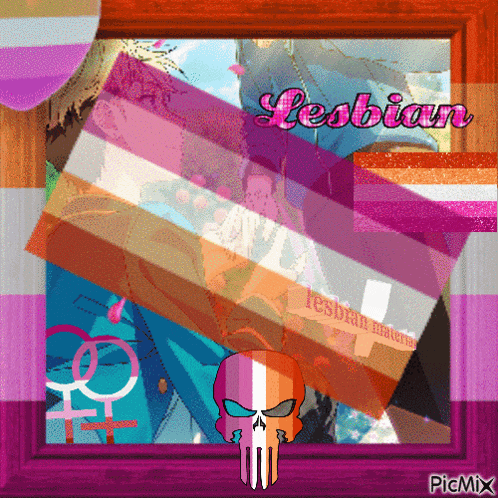 a framed picture with a skull and the words lesbian on it