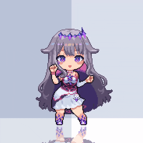 a pixel art drawing of a girl with long gray hair