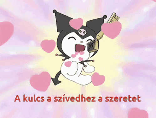 a picture of a cartoon character holding a key with the words a kulcs a szívedhez a szeretet