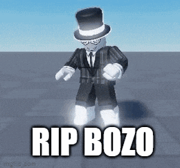 a roblox character wearing a top hat and a suit is standing on a tile floor .
