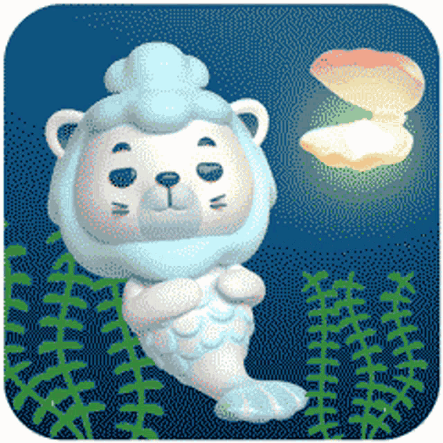 a pixel art illustration of a seal with a pearl in the background