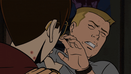 a cartoon of a man holding another man 's face