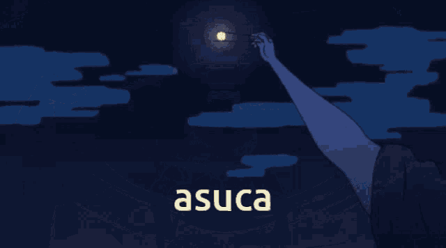 a cartoon of a man holding chopsticks and the word asuca on the bottom