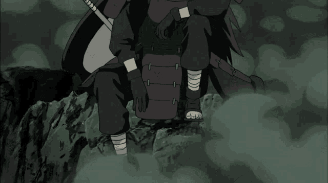 a cartoon character is sitting on a rock with his legs crossed