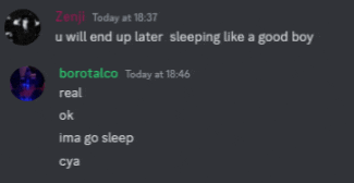 a screenshot of a conversation between zenji and borotalco