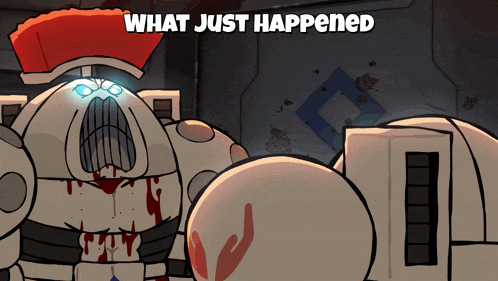 a cartoon of a robot with the words what just happened