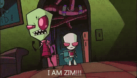 a cartoon character says i am zim
