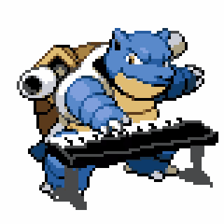 a pixel art of a turtle holding a gun and a keyboard .