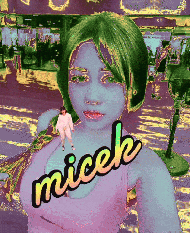 a colorful image of a girl with the word micek on it