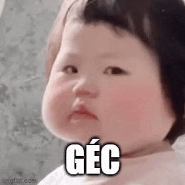a baby with a big belly is making a funny face with the word gec on it .