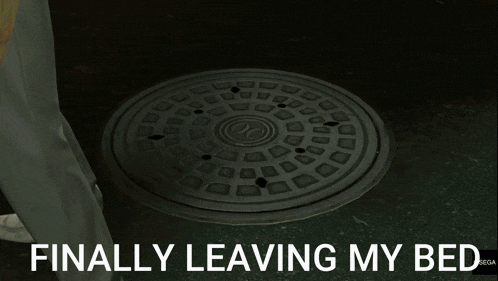 a video game character says finally leaving my bed on the screen