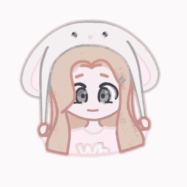 a drawing of a girl wearing a bunny hat with the letter w on her shirt