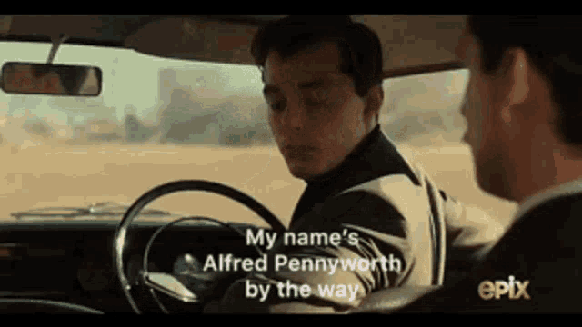 a man in a car with epix written on the bottom right