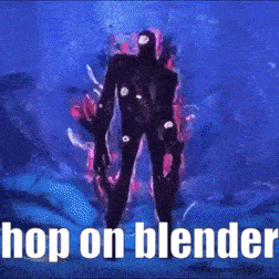 a picture of a man walking with the words hop on blender above him