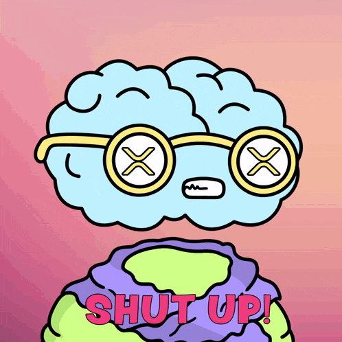 a cartoon character with glasses and the words shut up