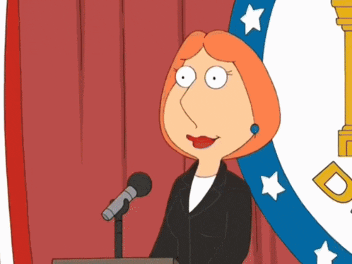a cartoon of lois griffin giving a speech in front of a microphone