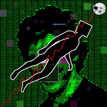 a black and white drawing of a man with a red arrow pointing to the right
