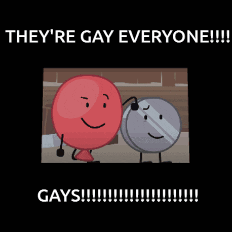 a picture of a red balloon and a silver object with the caption they 're gay everyone gays