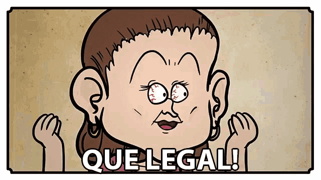 a cartoon of a woman with red eyes and the words que legal on the bottom